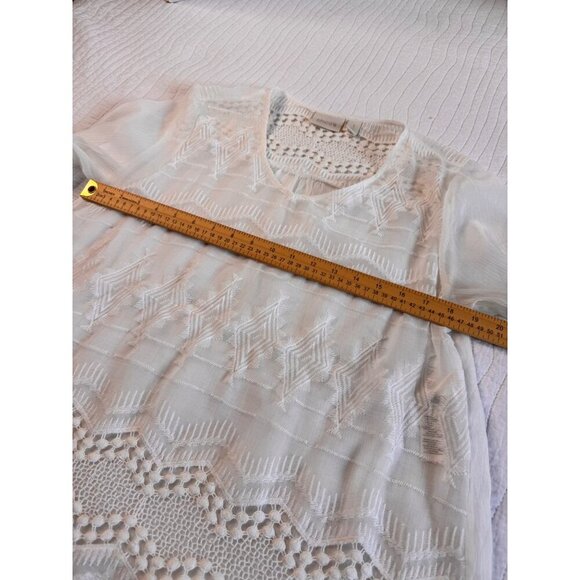 Chico's Ivory Sheer Embroidered Lace Tunic Blouse 3/4 Sleeves Asymmetric Hem - Picture 10 of 11